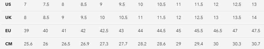 Mens Size Chart
