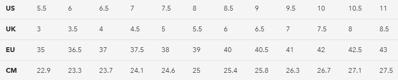 Womens Size Chart