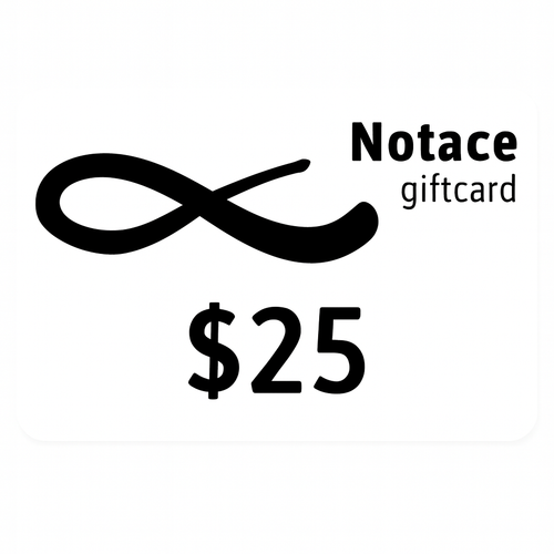 Notace gift card with a black infinity symbol and $25 amount on a white background