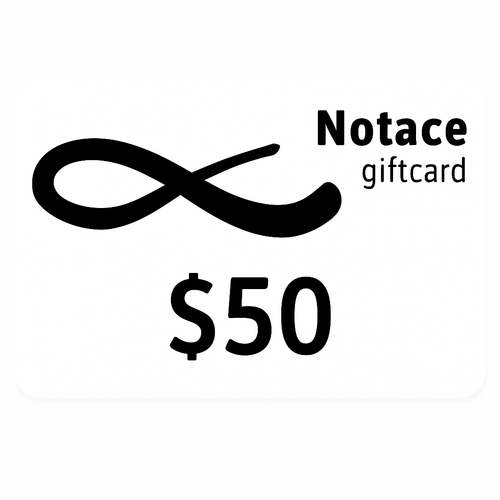 Notace gift card with a black infinity symbol and $50 value on a white background