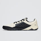 Black and white athletic shoe on a light gray background