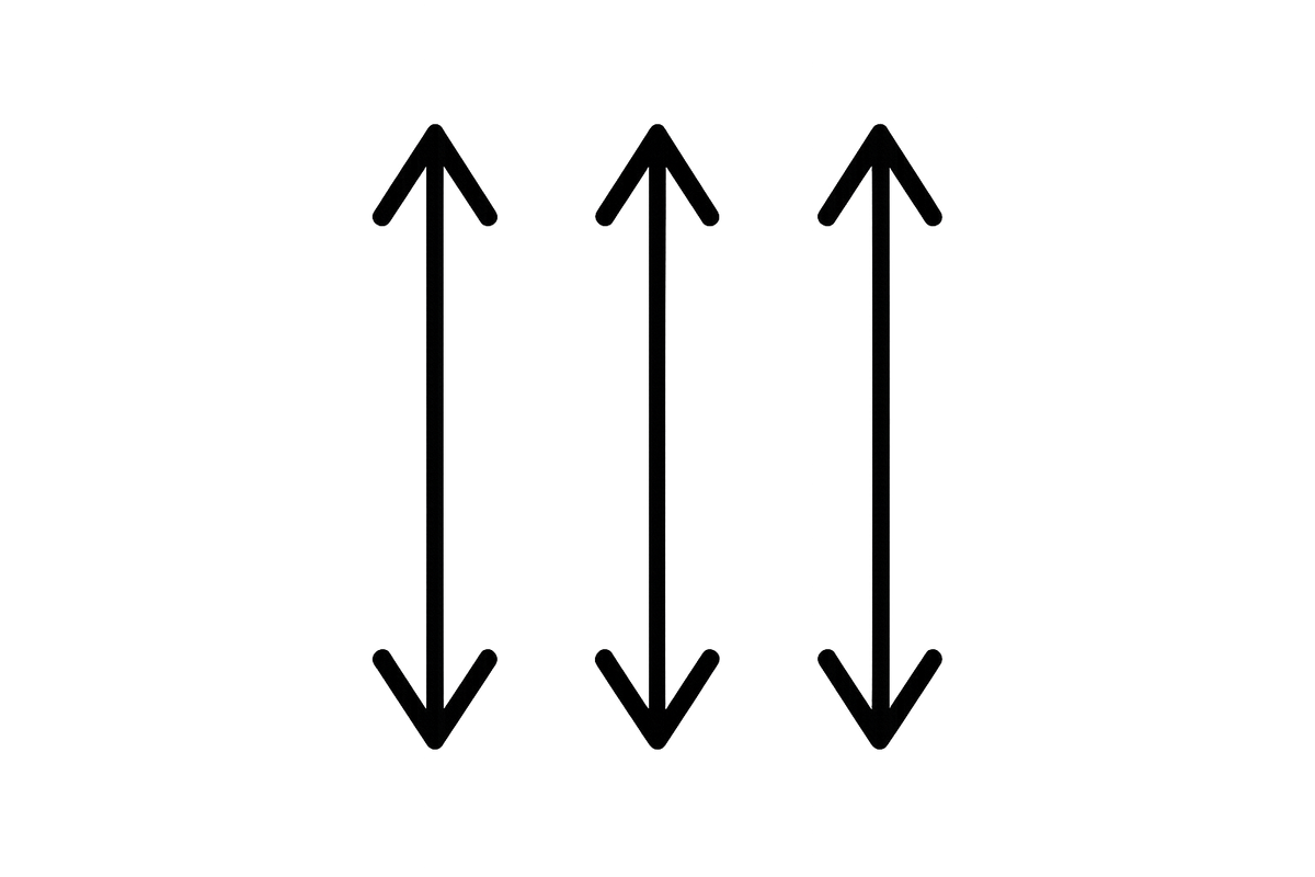 Three vertical arrows with heavier lines and arrow pointers at top and bottom